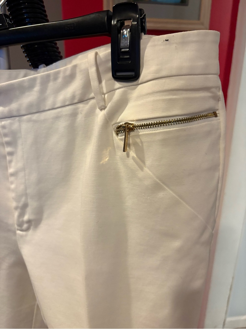 Calvin Klein White Cropped Ankle Pants with Gold Zip Accent